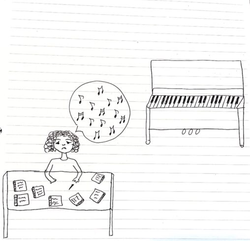 I am studying for school but I am thinking about how much I\'d love to play the piano but I don\'t have time
