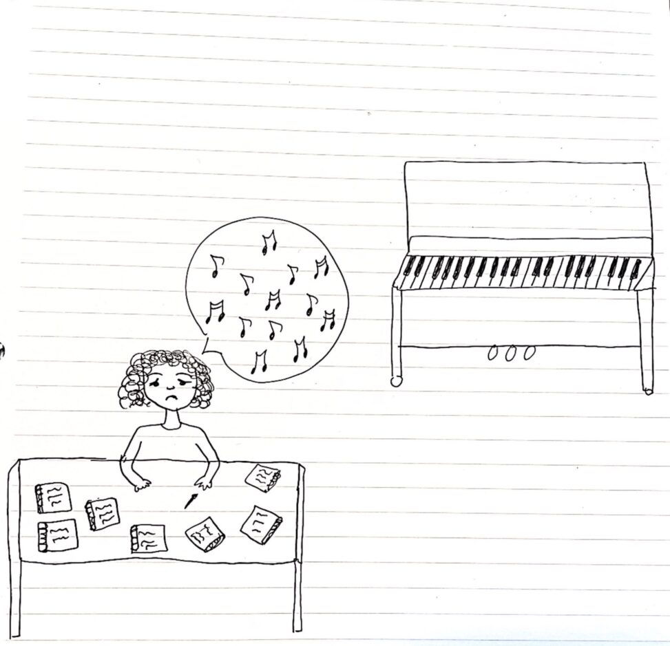 I am studying for school but I am thinking about how much I\'d love to play the piano but I don\'t have time