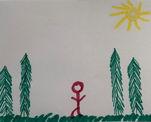 A stick figure walking in the trails