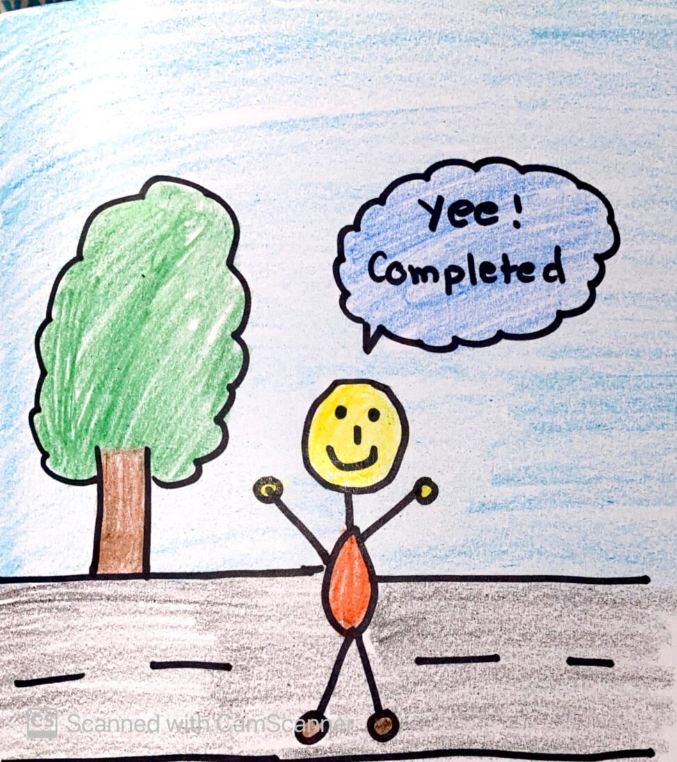 In the comic stick figure is representing that he comp at day 14 and that was the highest day for him as he was feeling so relaxed and active after a lot of running. This changes his life.