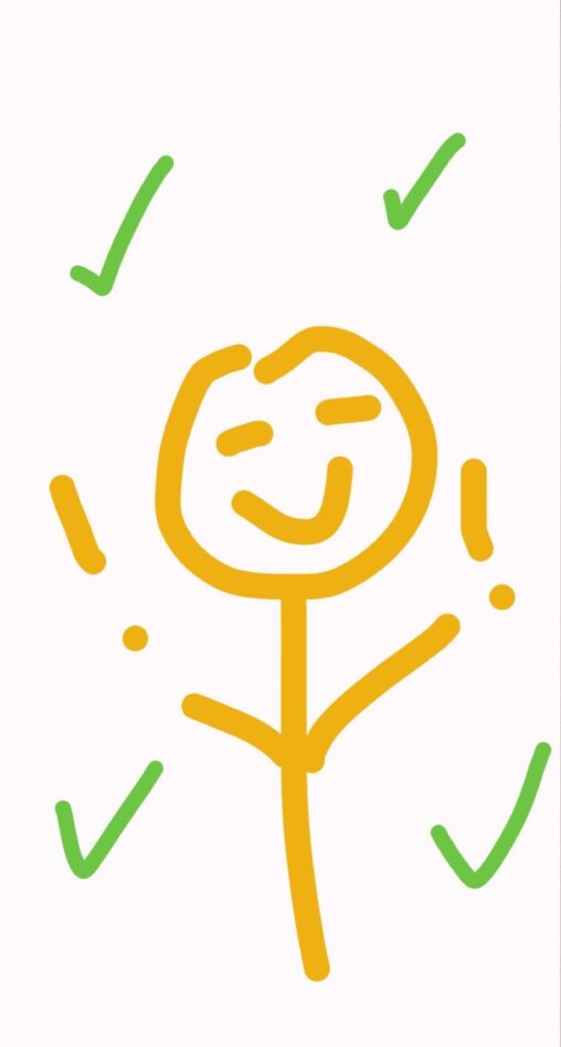 smiling stick man surrounded by check marks