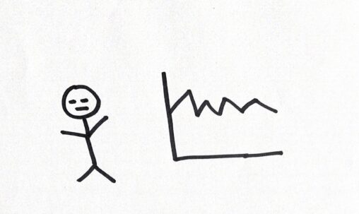 Stick figure person with line graph to their right.