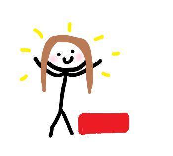 Stick Figure with brown hair (me) is happy. There is a red yoga mat on the ground.